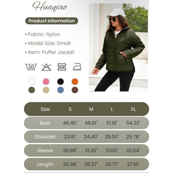 Huaqiao Womens Quilted Puffer Jackets Lightweight Zipper Short Padded Coat - Picture 6 of 9